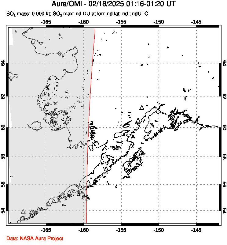 A sulfur dioxide image over Alaska, USA on Feb 18, 2025.