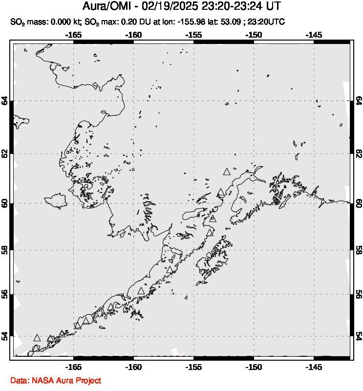 A sulfur dioxide image over Alaska, USA on Feb 19, 2025.