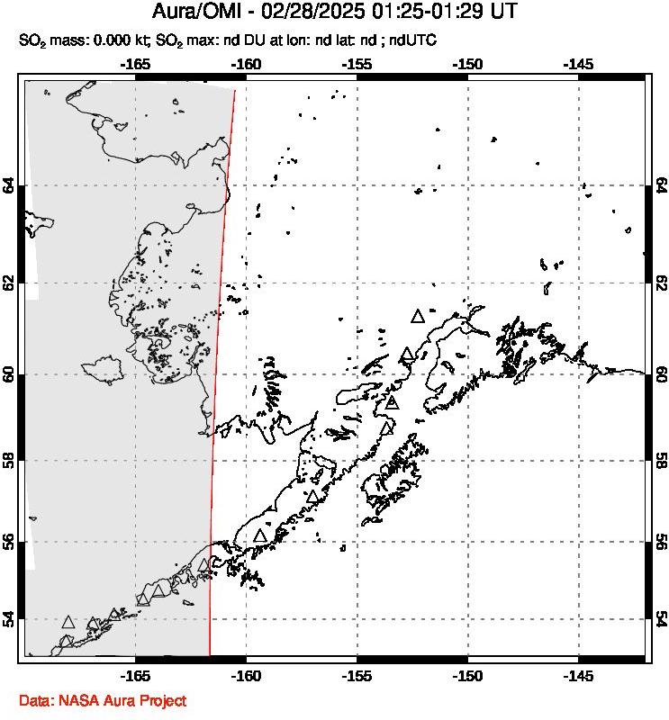 A sulfur dioxide image over Alaska, USA on Feb 28, 2025.