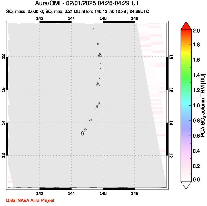 A sulfur dioxide image over Anatahan, Mariana Islands on Feb 01, 2025.