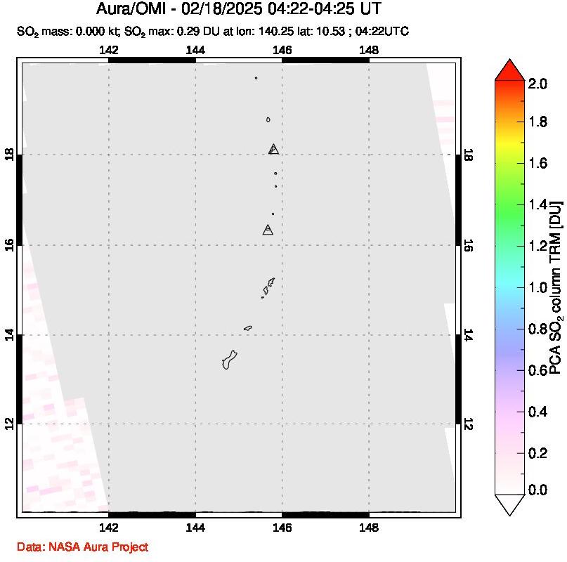 A sulfur dioxide image over Anatahan, Mariana Islands on Feb 18, 2025.