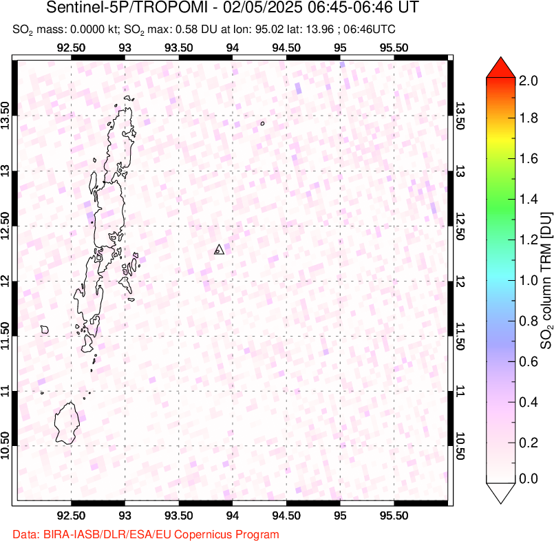 A sulfur dioxide image over Andaman Islands, Indian Ocean on Feb 05, 2025.