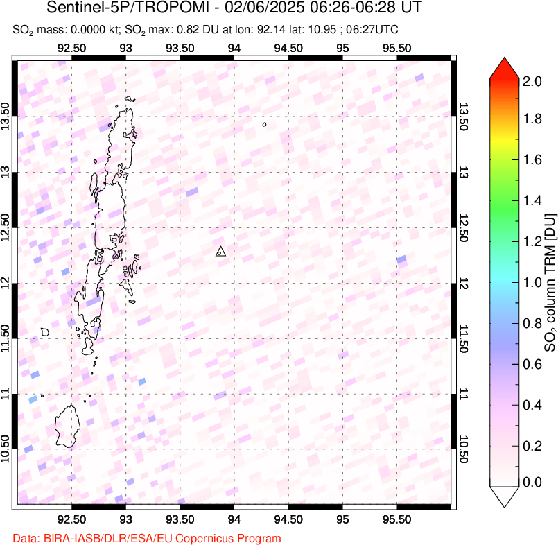 A sulfur dioxide image over Andaman Islands, Indian Ocean on Feb 06, 2025.