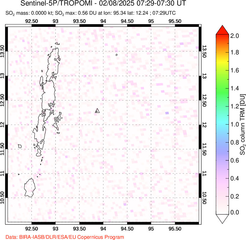 A sulfur dioxide image over Andaman Islands, Indian Ocean on Feb 08, 2025.