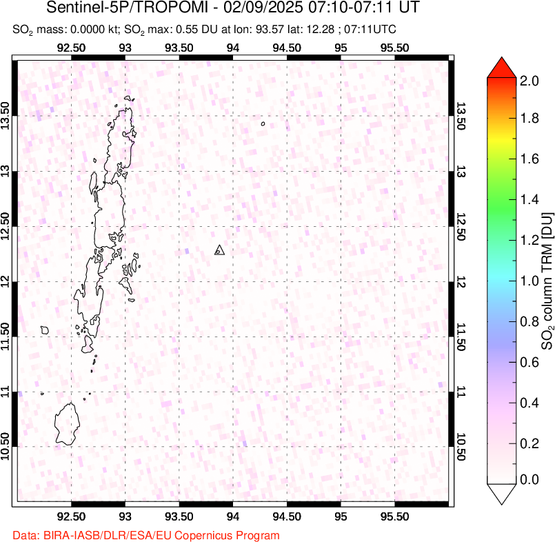 A sulfur dioxide image over Andaman Islands, Indian Ocean on Feb 09, 2025.