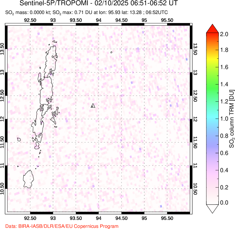 A sulfur dioxide image over Andaman Islands, Indian Ocean on Feb 10, 2025.