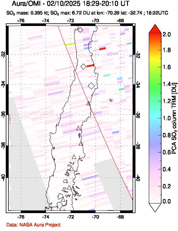 A sulfur dioxide image over Central Chile on Feb 10, 2025.