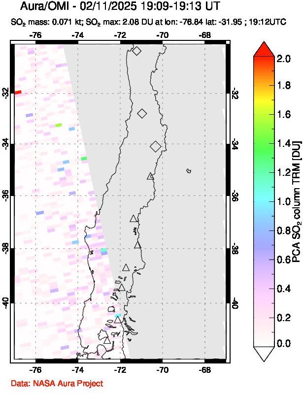 A sulfur dioxide image over Central Chile on Feb 11, 2025.