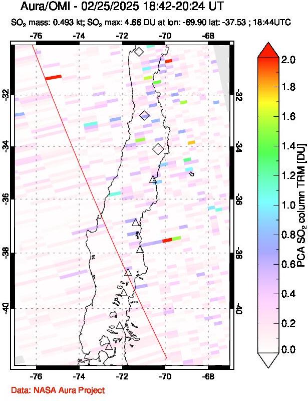 A sulfur dioxide image over Central Chile on Feb 25, 2025.