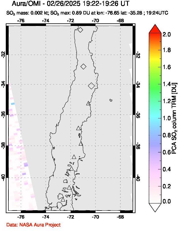 A sulfur dioxide image over Central Chile on Feb 26, 2025.