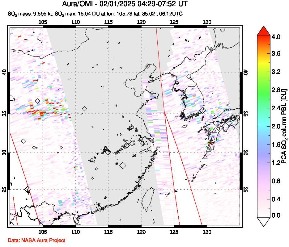 A sulfur dioxide image over Eastern China on Feb 01, 2025.