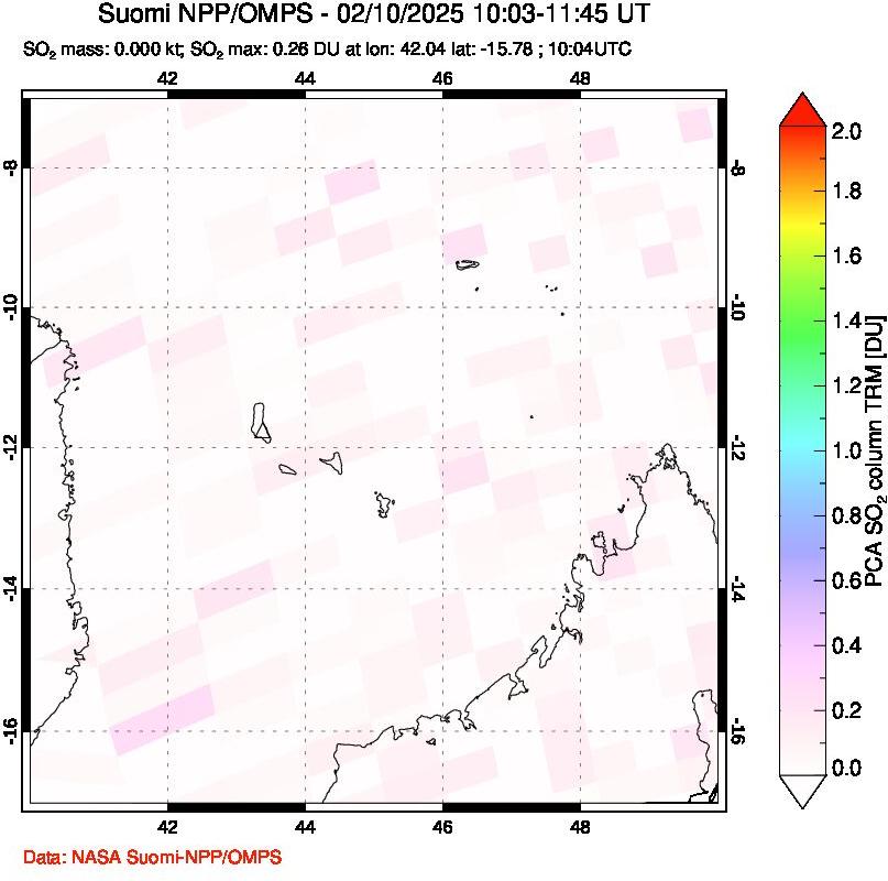 A sulfur dioxide image over Comoro Islands on Feb 10, 2025.