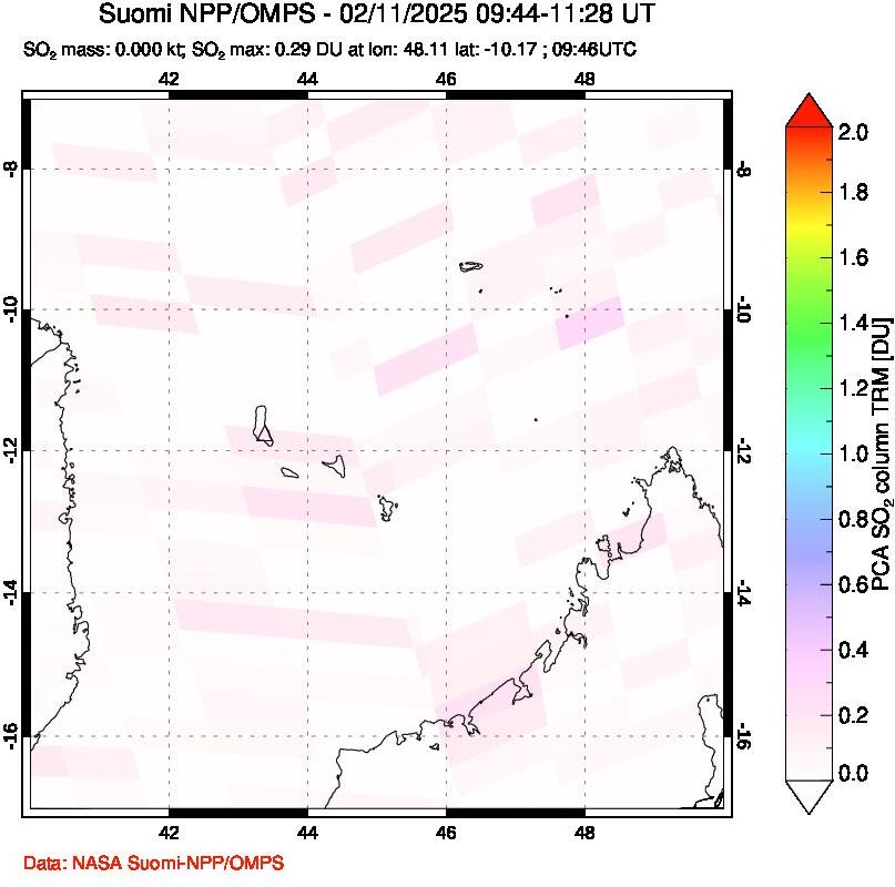 A sulfur dioxide image over Comoro Islands on Feb 11, 2025.