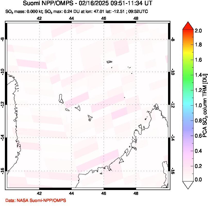 A sulfur dioxide image over Comoro Islands on Feb 16, 2025.