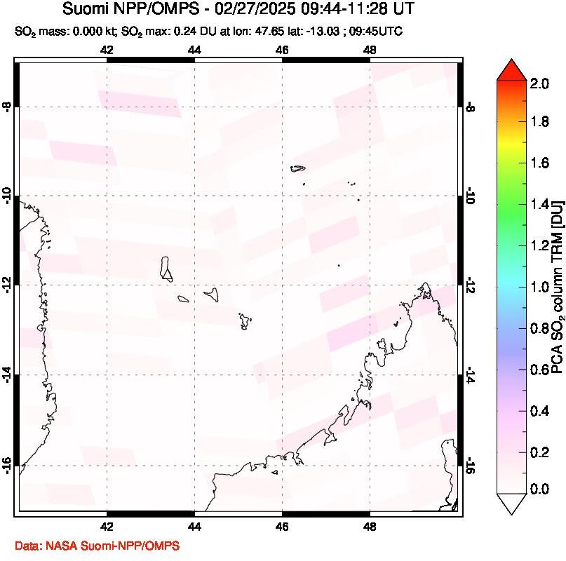 A sulfur dioxide image over Comoro Islands on Feb 27, 2025.