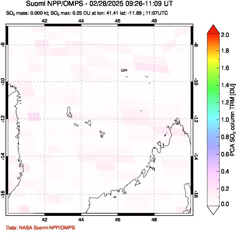 A sulfur dioxide image over Comoro Islands on Feb 28, 2025.