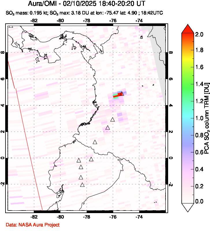 A sulfur dioxide image over Ecuador on Feb 10, 2025.