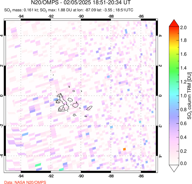 A sulfur dioxide image over Galápagos Islands on Feb 05, 2025.