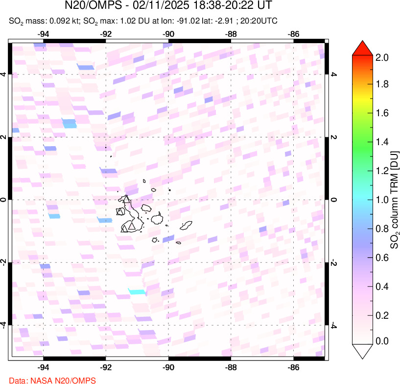 A sulfur dioxide image over Galápagos Islands on Feb 11, 2025.