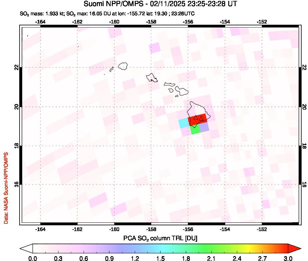 A sulfur dioxide image over Hawaii, USA on Feb 11, 2025.