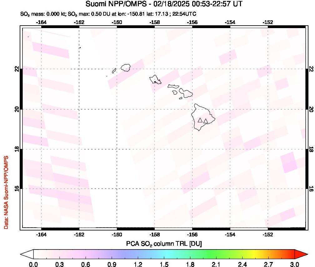 A sulfur dioxide image over Hawaii, USA on Feb 18, 2025.