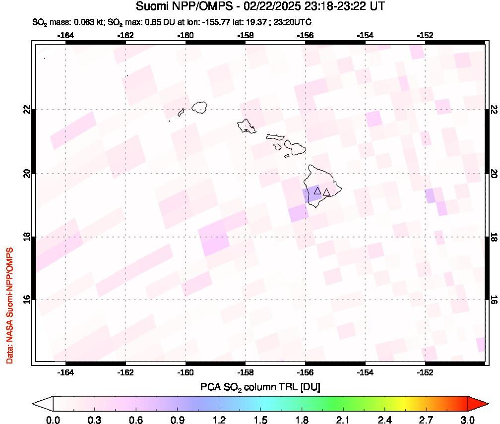 A sulfur dioxide image over Hawaii, USA on Feb 22, 2025.