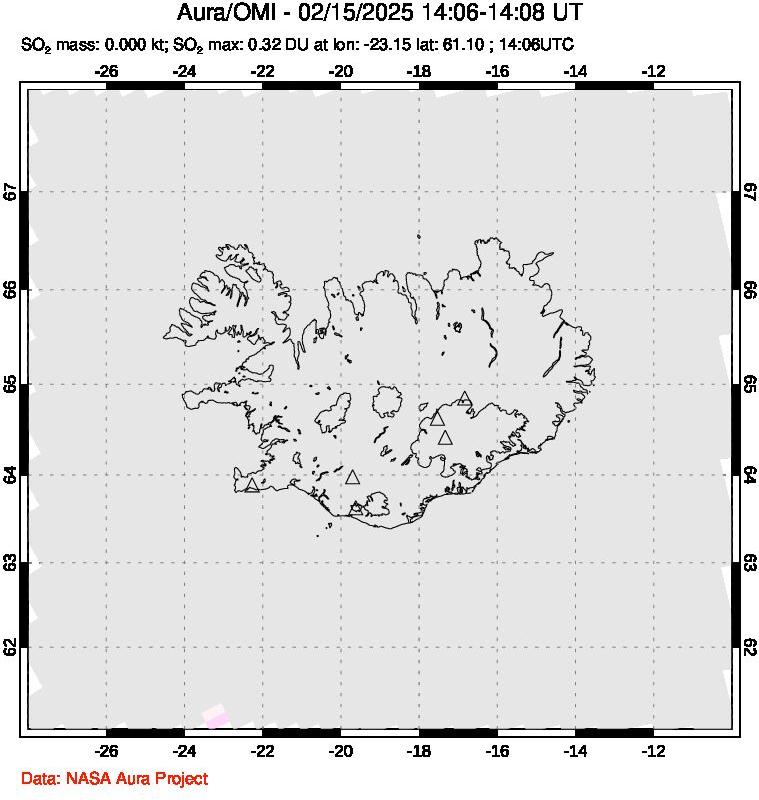 A sulfur dioxide image over Iceland on Feb 15, 2025.