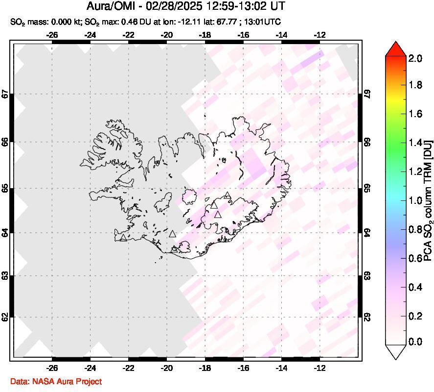 A sulfur dioxide image over Iceland on Feb 28, 2025.