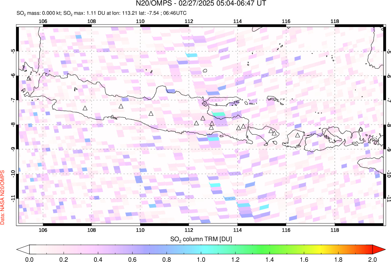 A sulfur dioxide image over Java, Indonesia on Feb 27, 2025.
