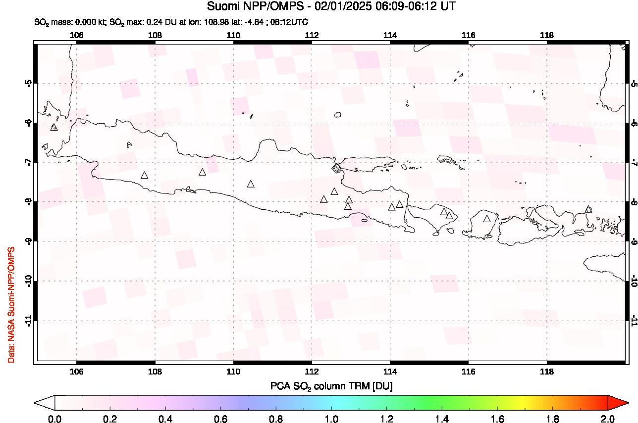 A sulfur dioxide image over Java, Indonesia on Feb 01, 2025.