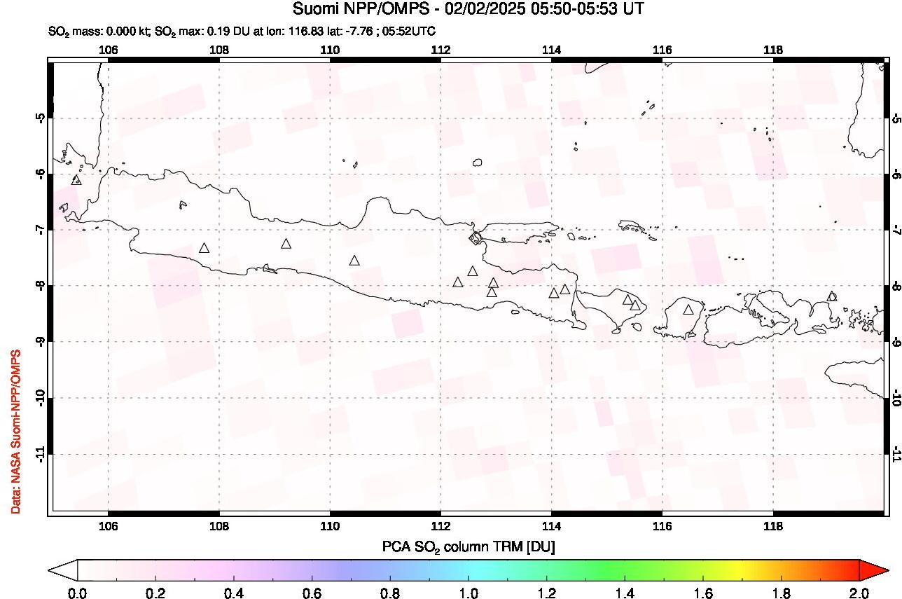 A sulfur dioxide image over Java, Indonesia on Feb 02, 2025.