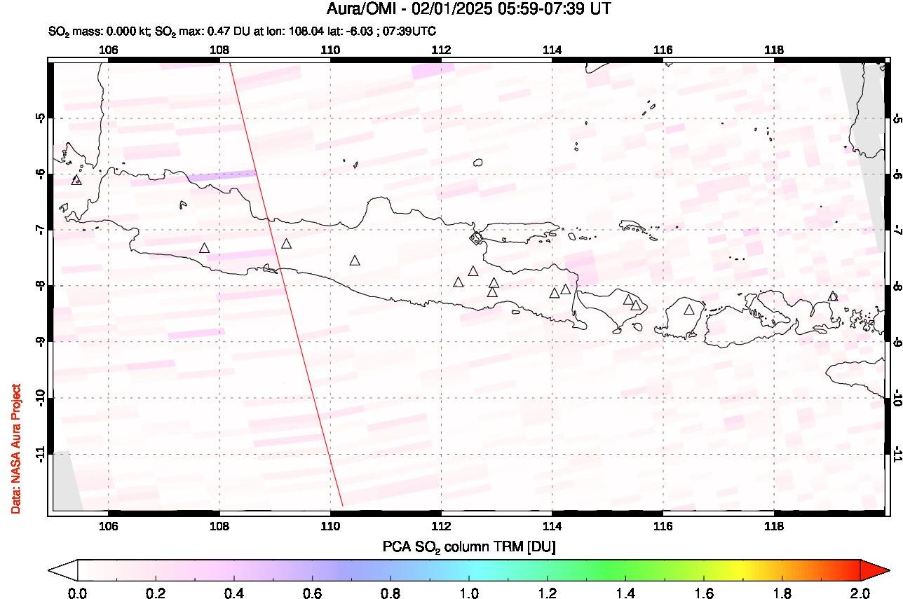 A sulfur dioxide image over Java, Indonesia on Feb 01, 2025.