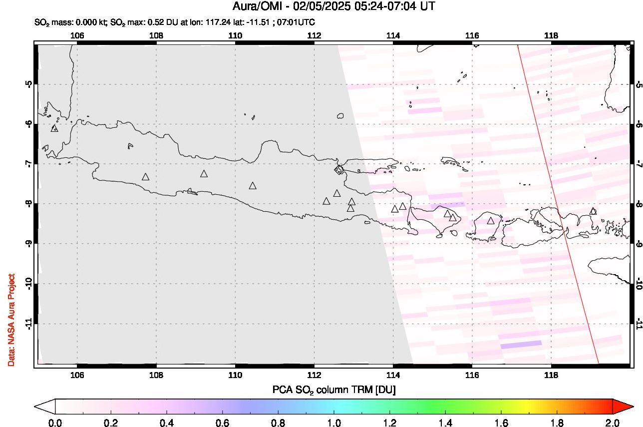 A sulfur dioxide image over Java, Indonesia on Feb 05, 2025.
