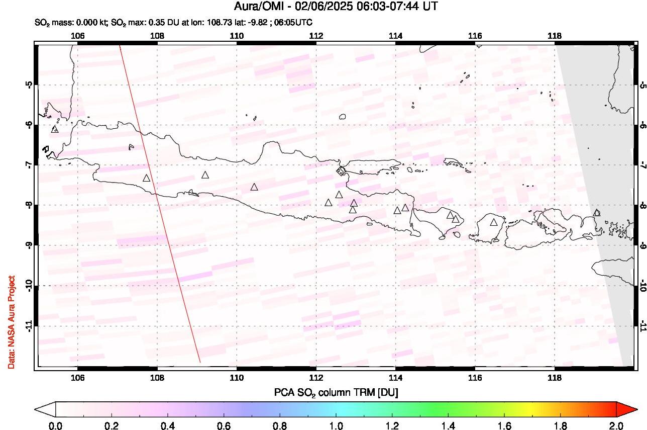 A sulfur dioxide image over Java, Indonesia on Feb 06, 2025.