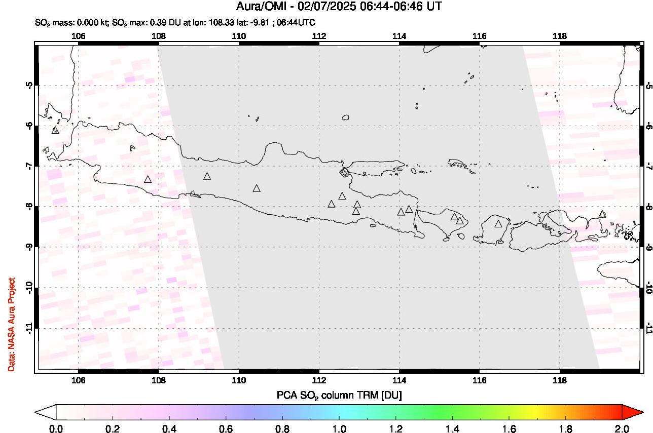A sulfur dioxide image over Java, Indonesia on Feb 07, 2025.