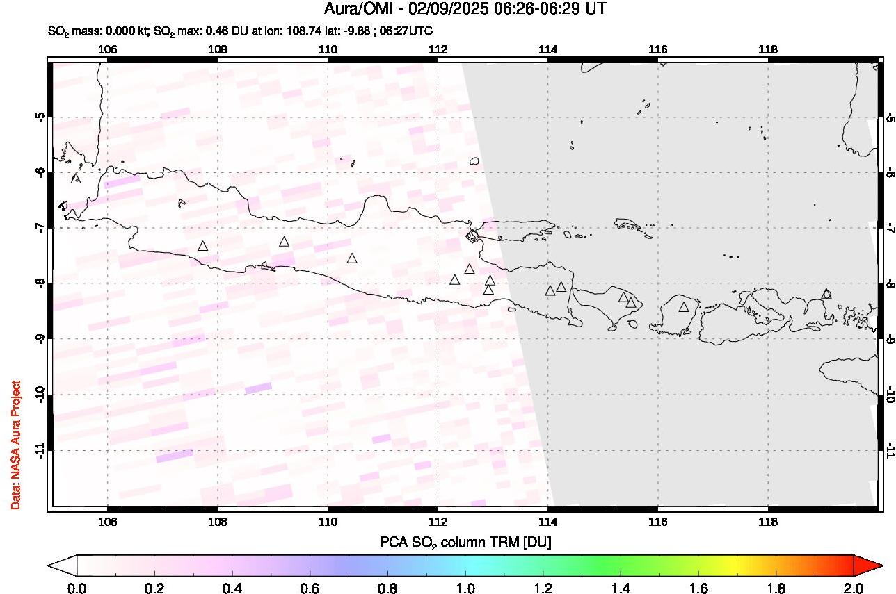A sulfur dioxide image over Java, Indonesia on Feb 09, 2025.