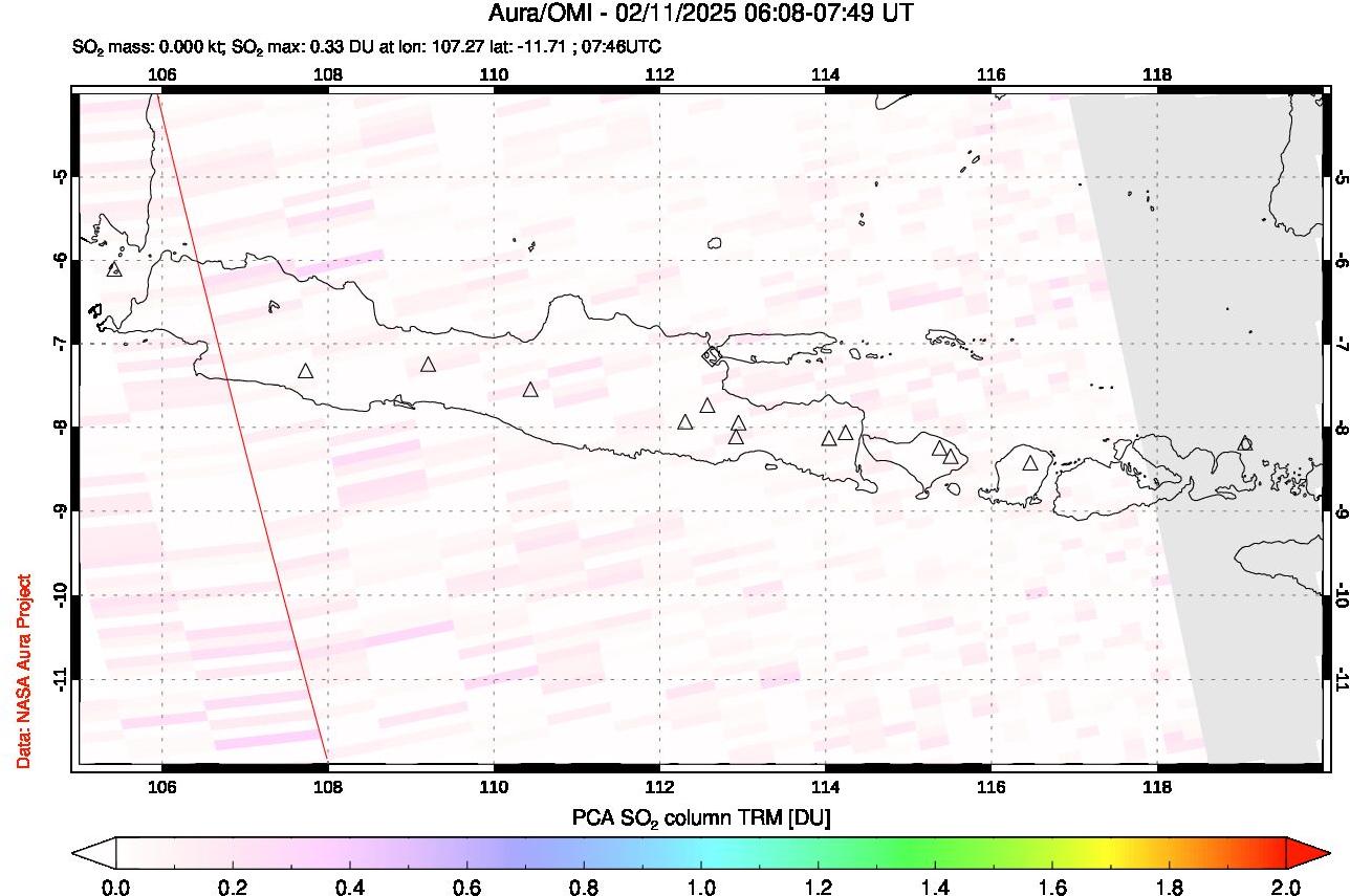 A sulfur dioxide image over Java, Indonesia on Feb 11, 2025.