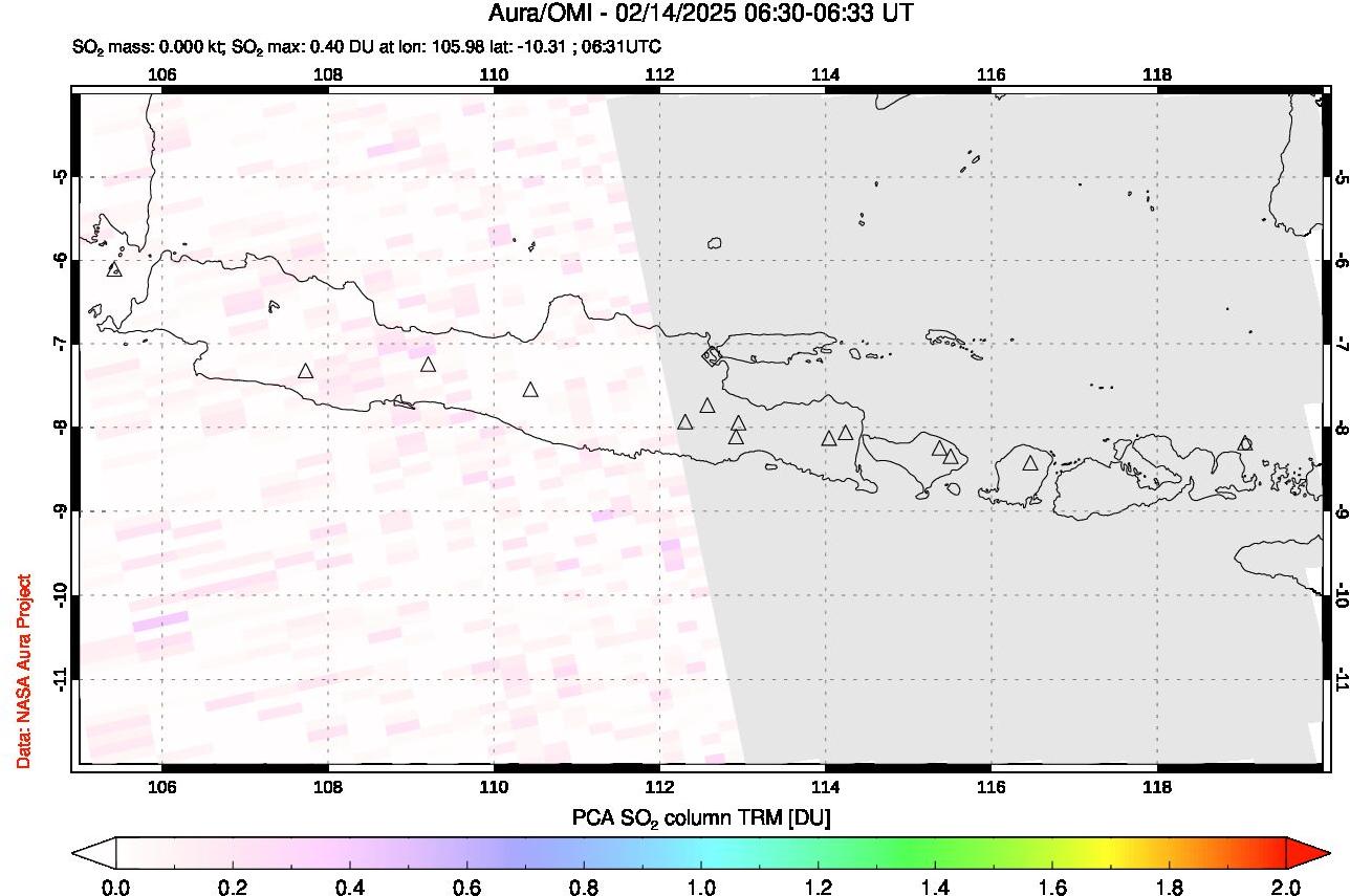 A sulfur dioxide image over Java, Indonesia on Feb 14, 2025.