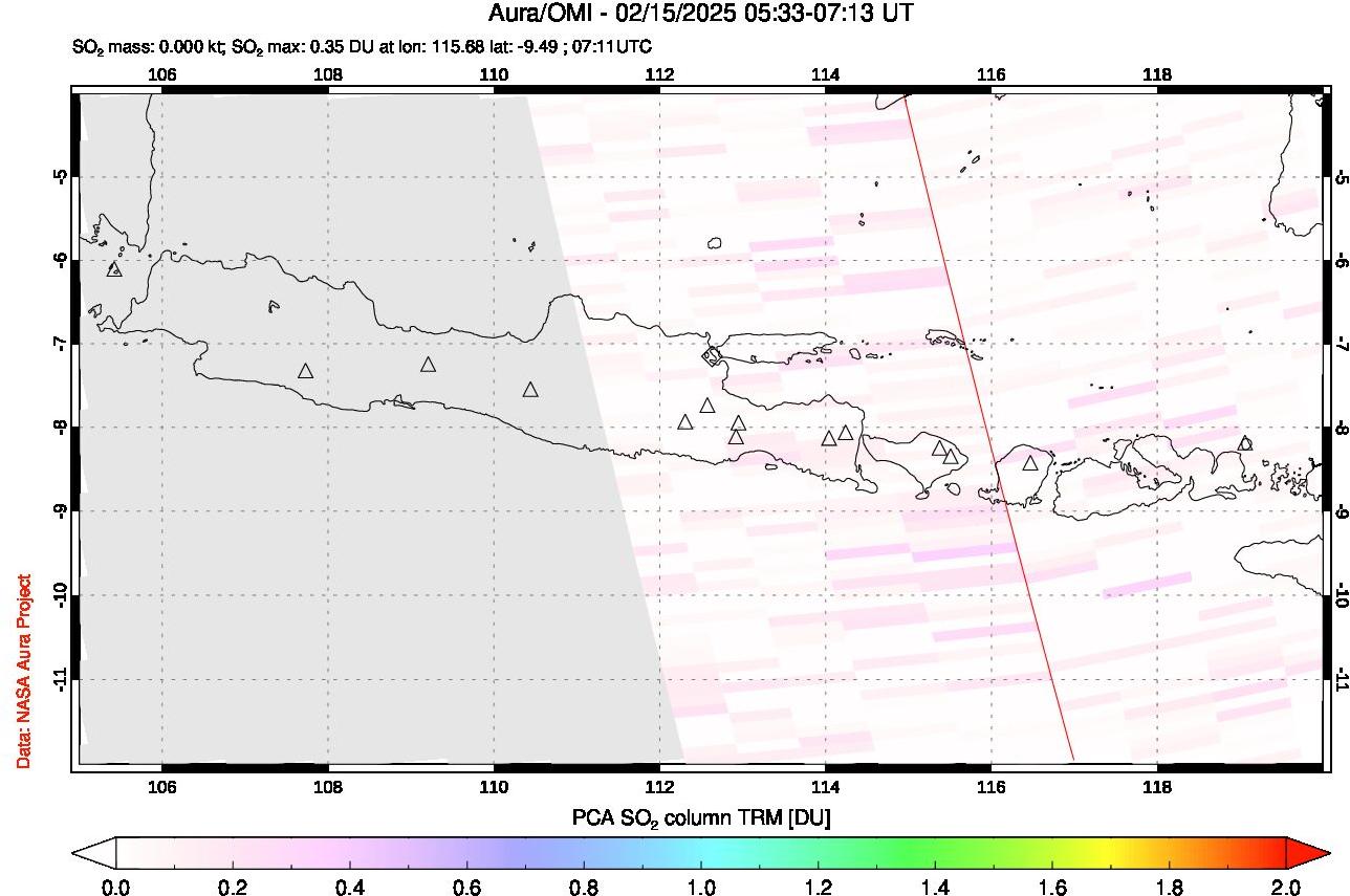 A sulfur dioxide image over Java, Indonesia on Feb 15, 2025.