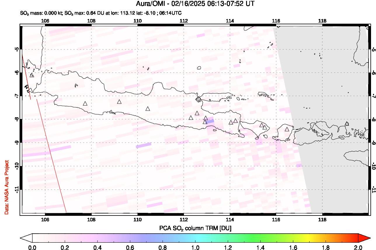 A sulfur dioxide image over Java, Indonesia on Feb 16, 2025.