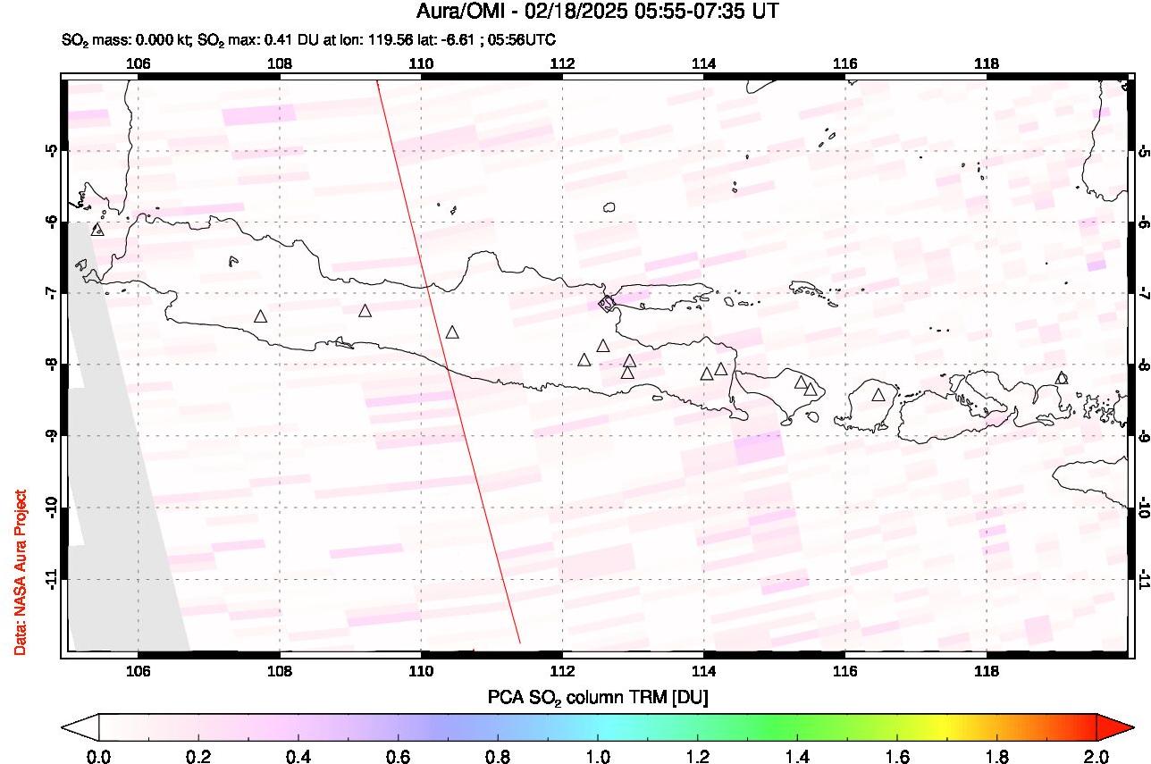 A sulfur dioxide image over Java, Indonesia on Feb 18, 2025.