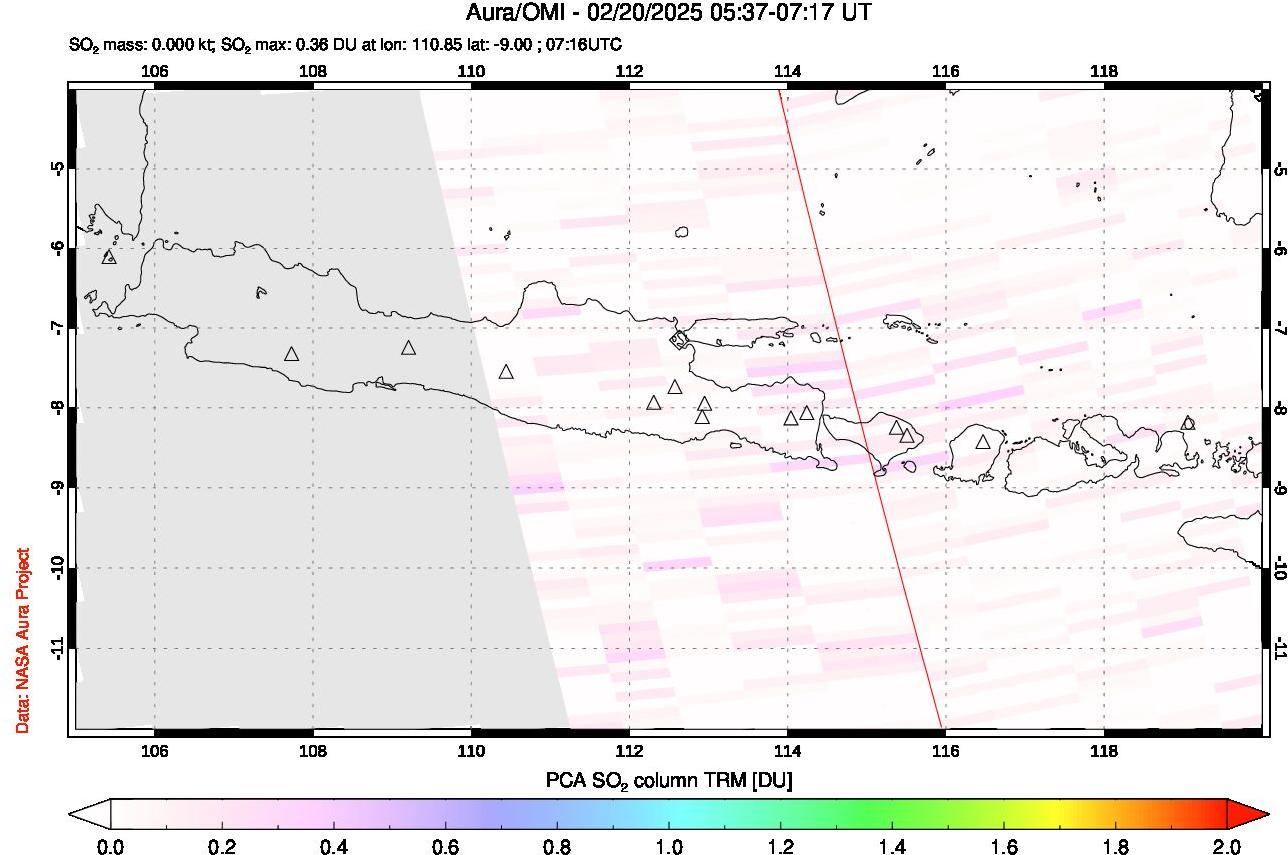 A sulfur dioxide image over Java, Indonesia on Feb 20, 2025.