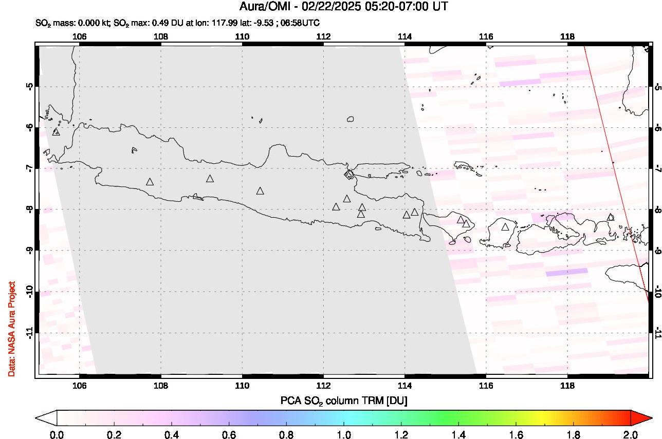 A sulfur dioxide image over Java, Indonesia on Feb 22, 2025.