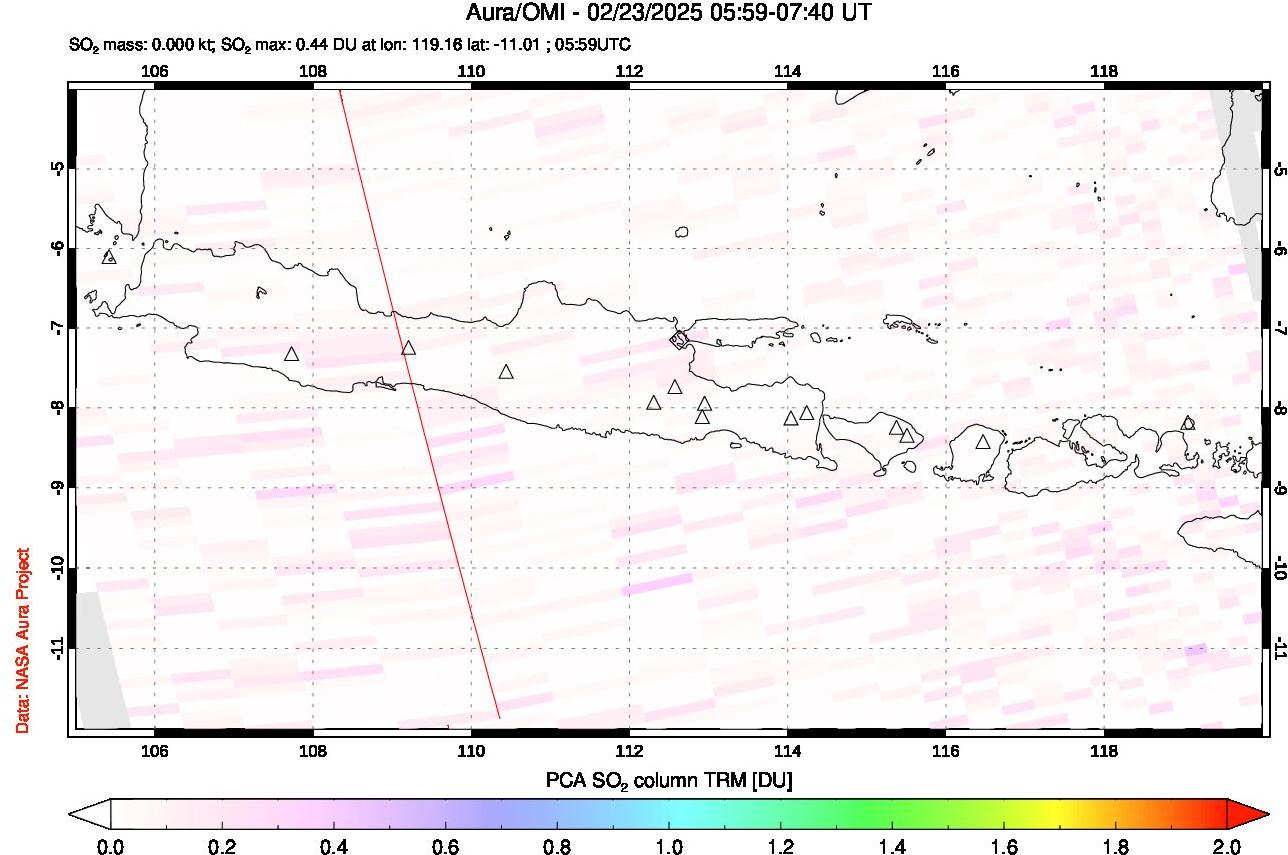 A sulfur dioxide image over Java, Indonesia on Feb 23, 2025.