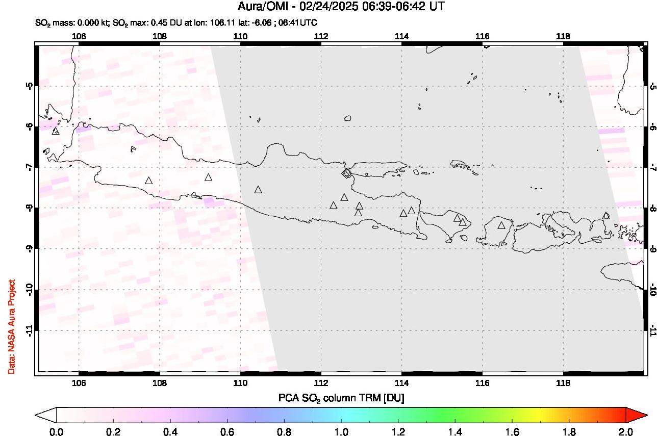 A sulfur dioxide image over Java, Indonesia on Feb 24, 2025.