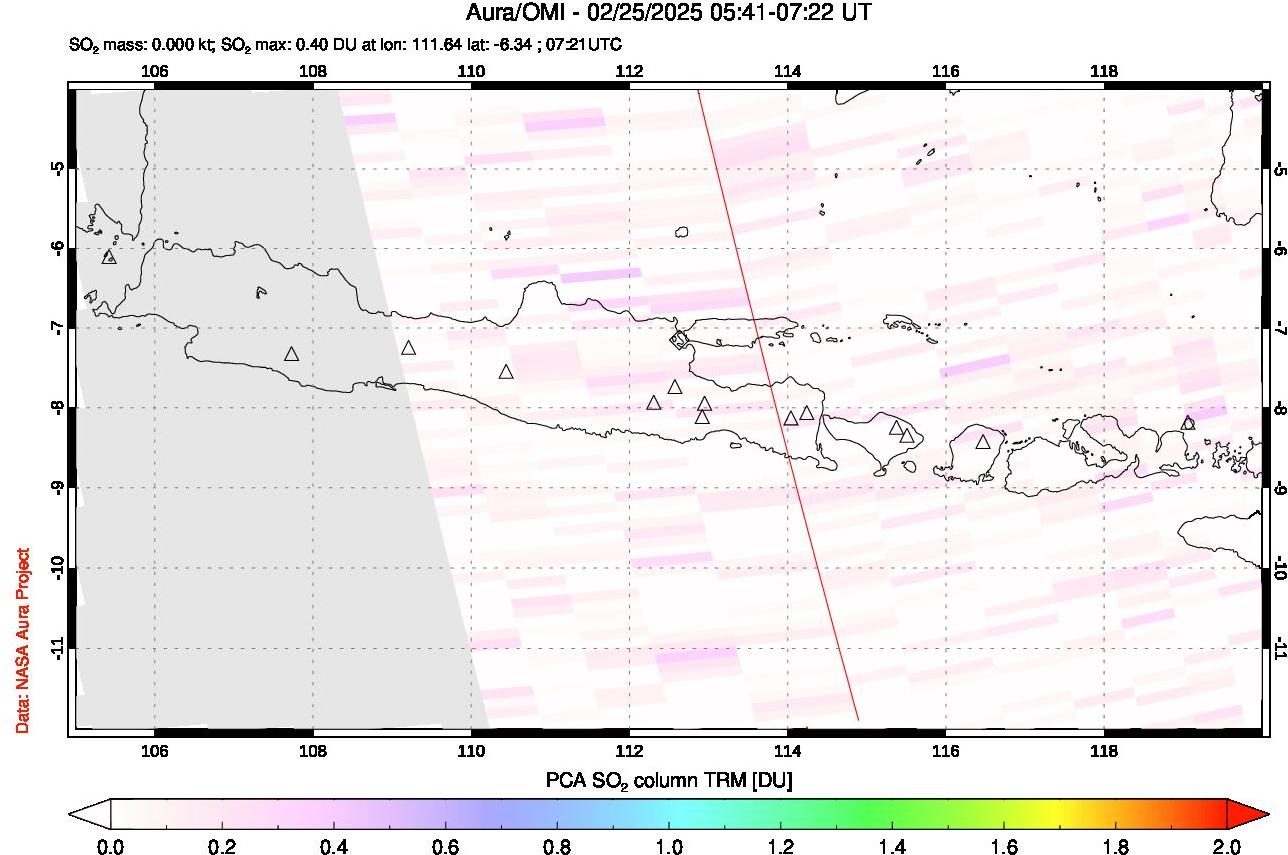 A sulfur dioxide image over Java, Indonesia on Feb 25, 2025.