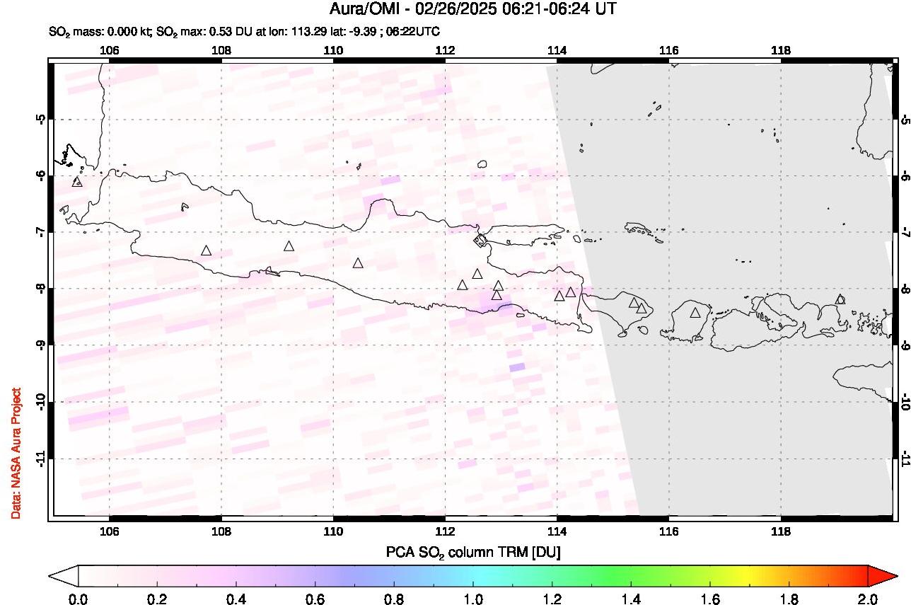 A sulfur dioxide image over Java, Indonesia on Feb 26, 2025.