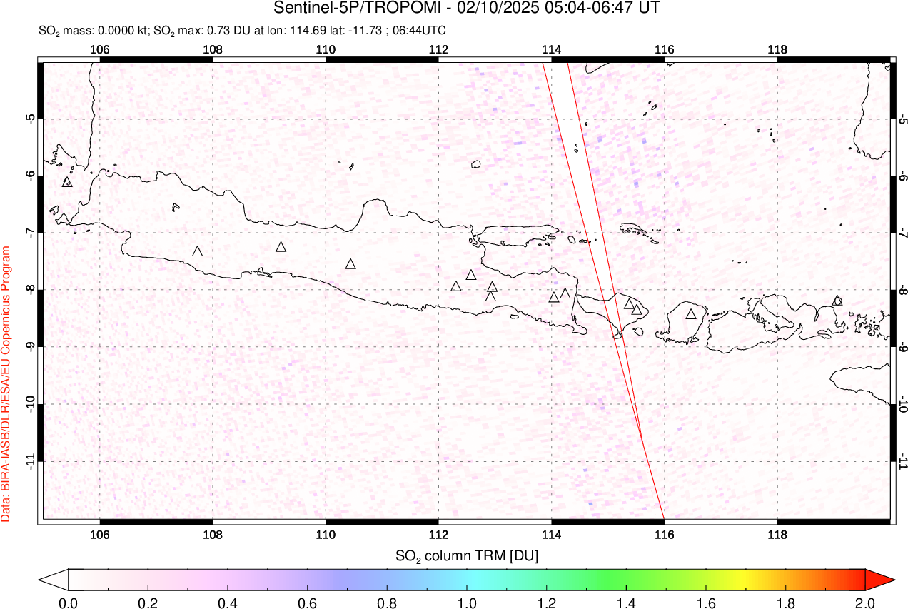 A sulfur dioxide image over Java, Indonesia on Feb 10, 2025.