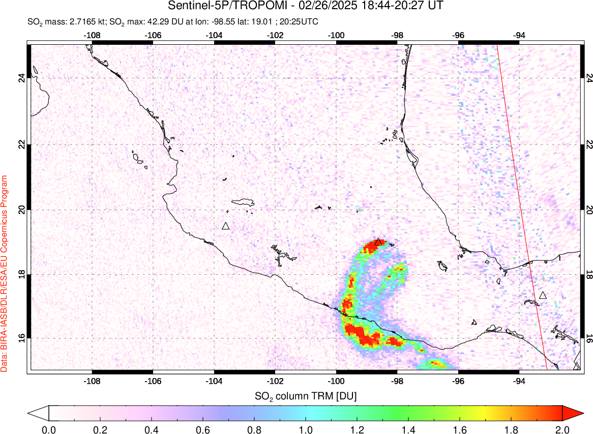 A sulfur dioxide image over Mexico on Feb 26, 2025.