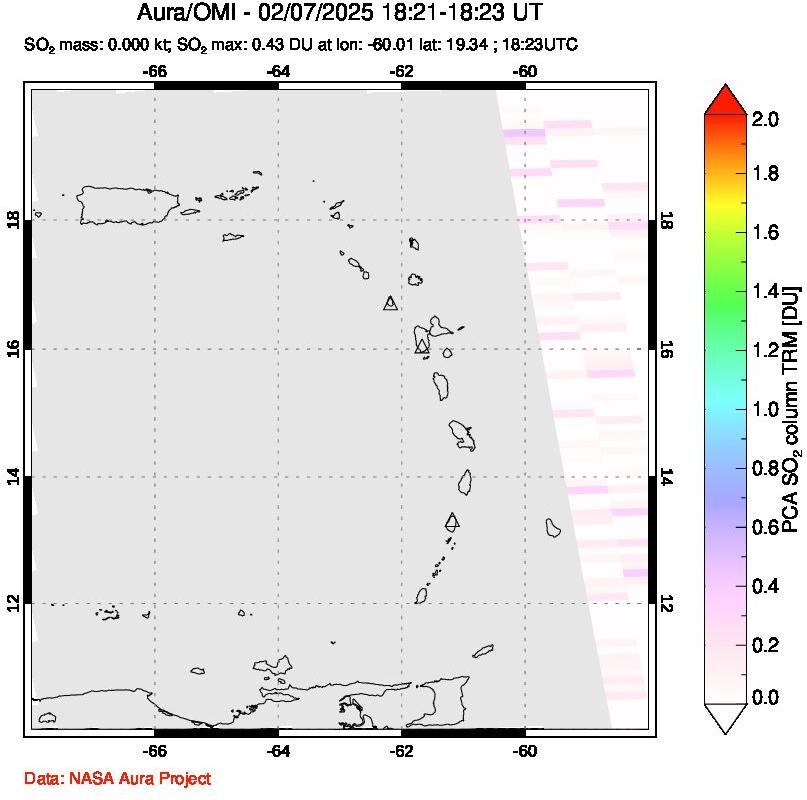 A sulfur dioxide image over Montserrat, West Indies on Feb 07, 2025.